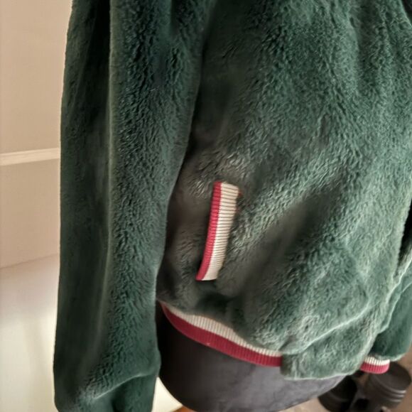 Ted Baker Faux Fur Bomber Jacket Letterman Style Size 1 As New Blue / Teal - Picture 4 of 11